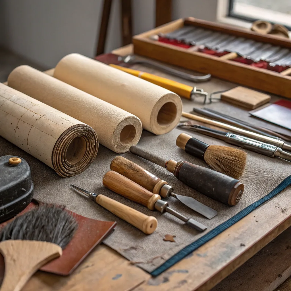 Furniture restoration tools on a workbench